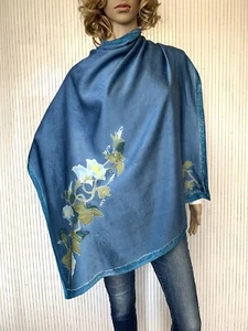 Foulard Carré de soie Vintage Bleu peint à la main Cadeau pour Femme FO714 - Imagen 1 de 12