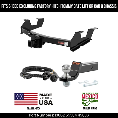 For 11-14 Sierra 3500HD Trailer Hitch 4 Pin Wiring 2" Ball 6'Bed Std Bmpr Curt Foto 1 de 4