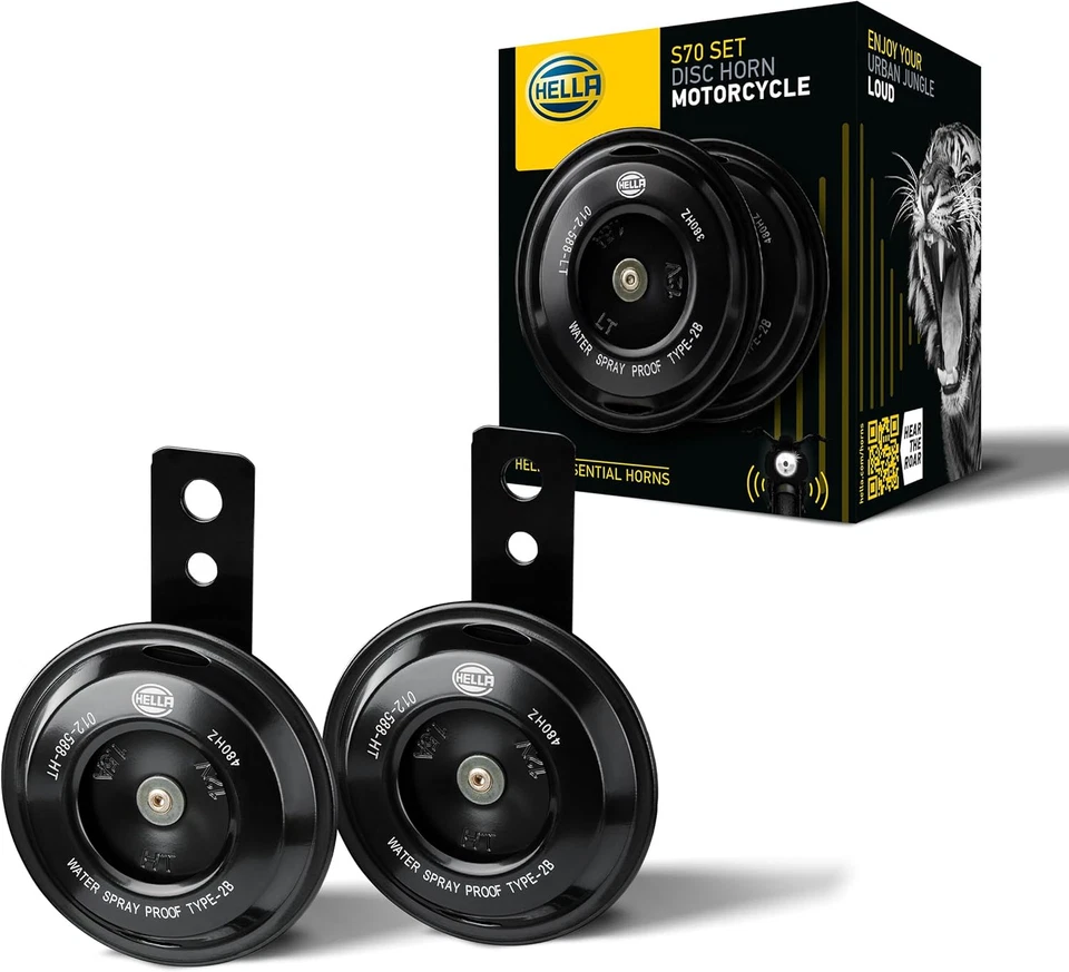 HELLA 012588011 Motorcycle Series Black 12V Disc Horn Kit (Universal Fit-Set/Box