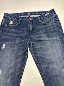 Earnest Sewn Women's Size 28/28 Blue Distressed Jeans Dark Wash 5 Pockets - Picture 1 of 5