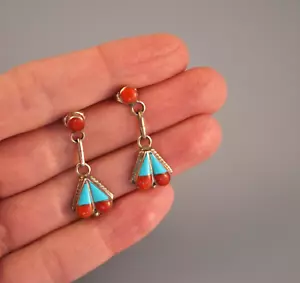 Orecchini LD Navajo indiani argento sterling diaspro turchese - pendente goccia lungo 1" - Foto 1 di 4