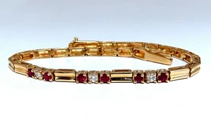 .80ct Natural Ruby .33ct Diamonds Vintage Bracelet 14 Karat - Picture 1 of 5