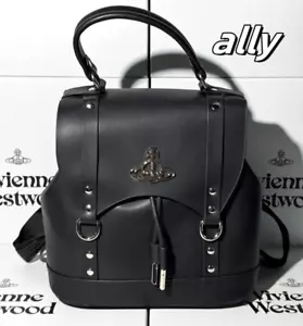 Vivienne Westwood Backpack Black Leather Small Drawstring Orb Metal Logo - Picture 1 of 6