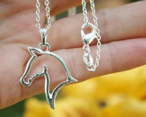 HORSE HEAD ANIMAL pendant 26" 925 Sterling Silver P/L Necklace men women jewelry - Picture 1 of 8