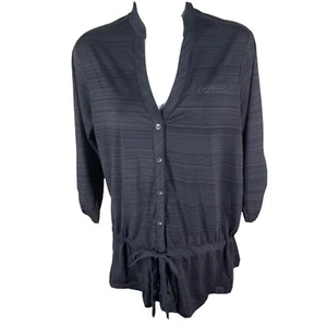 Ogio Womens Sz M Drawstring Waist Top 3/4 Sleeve Space Dye Black Gray - Picture 1 of 9