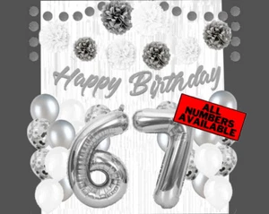 Silver & White 67th Birthday Decorations - 40" Number Balloons &More-Boy or Girl - Picture 1 of 5
