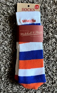 NEW Mitchell & Ness Orange/Blue Block Stripe Socks L-XL (12.5-15) - Picture 1 of 2