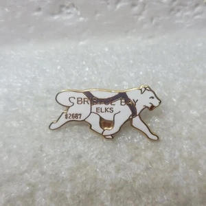 Vintage Bristol Bay Alaska Elks #2687 Husky Schlitten Hund Emaille Anstecknadel goldfarben - Bild 1 von 3