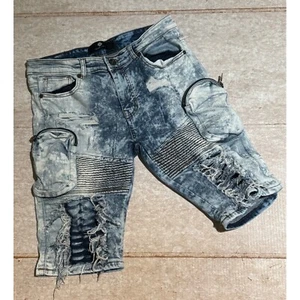 Focus Men's Size 32 Multi-Cargo Biker Denim Shorts Vintage Blue Acid Wash  EUC - Bild 1 von 6