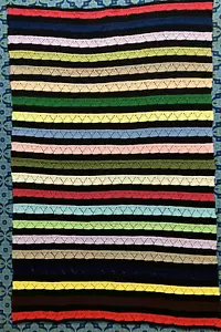 VTG Handmade Crochet Granny Hand Knit Blanket Throw 68”x44” Cottage Striped - Picture 1 of 6