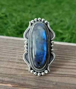 Labradorite Gemstone Ring Solid 925 Silver Handmade Promise Ring All Size R153 - Picture 1 of 4
