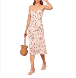 Vestido Reformation Kat Blanco Rojo Lunares Espalda Baja Verano Correa Sin Mangas - Imagen 1 de 8