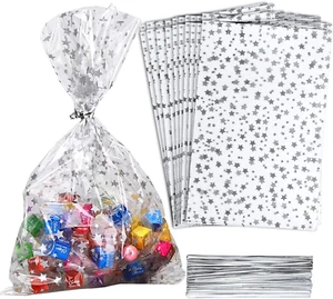 100 Pcs Star Printed 5"X 11" Gift Wrap Cello Cellophane Treat Bags Party Favor B - Picture 1 of 7