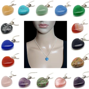 Necklace Small Crystal Heart Pendant Boho Chakra Gemstone Silver Plated Chain - Picture 1 of 158