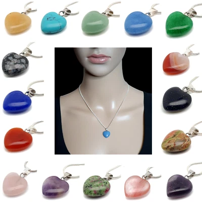 Necklace Small Crystal Heart Pendant Boho Chakra Gemstone Silver Plated Chain - Image 1 of 4