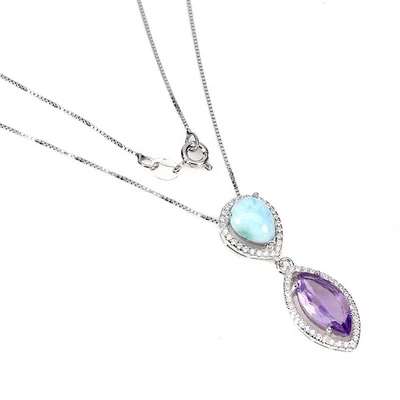 Collana in argento sterling 925 marchesa ametista larimar gemma naturale... - Immagine 1 di 4
