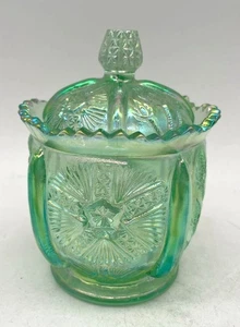 Vtg. Fenton Sawtooth Floral Bowl with Lid Spruce Green - Picture 1 of 5