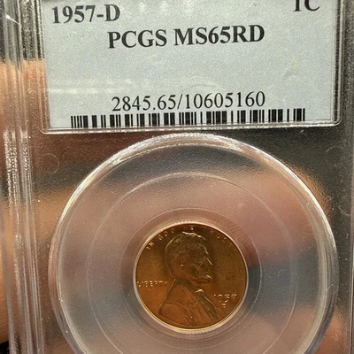 1957-D  1C Lincoln Wheat One Cent  PCGS MS65RD - Image 1 of 4