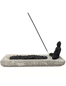 Porte-encens de luxe Bouddha en pierre de Java gri - Imagen 1 de 5
