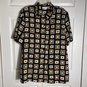 Camisa Mujer Erena Vintage Años 90 20W Marrón Beige Estampado Geométrico Blusa Abotonada - Imagen 1 de 9