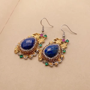 Natural Blue Lapis Drop Earrings For Women Fashion Lady Dangle Earring Handmade - Picture 1 of 6