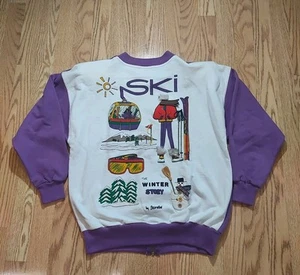 Felpa sci sportiva vintage Fiorelle zip viola ricamata piccola anni 80 donna - Foto 1 di 5