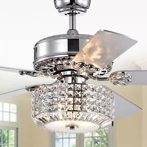 Simitli Remote Control Chrome 52-inch Lighted Ceiling Fan with Crystal Shade - Picture 1 of 5