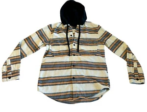 Original Use Men's Hooded Casual Button Down Shirt Jacket Hoodie Size Sm Striped - Picture 1 of 11