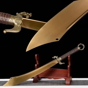 1095 carbon steel gold sharp blade Chinese sword dragon handle leather saya - Picture 1 of 9