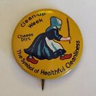 Vintage Button Pin Pinback Clean-Up Week Chases Dirt Geraghty Cleanliness