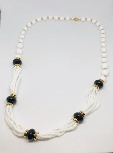 Trifari Black and White And Gold Tone Station Necklace Signed - Picture 1 of 3