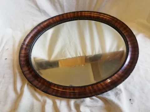 ANTIQUE OVAL BEVELLED MIRROR, SNAKEWOOD FRAME, 23 1/2" X 19 3/4" (60 x 49cm) Cover