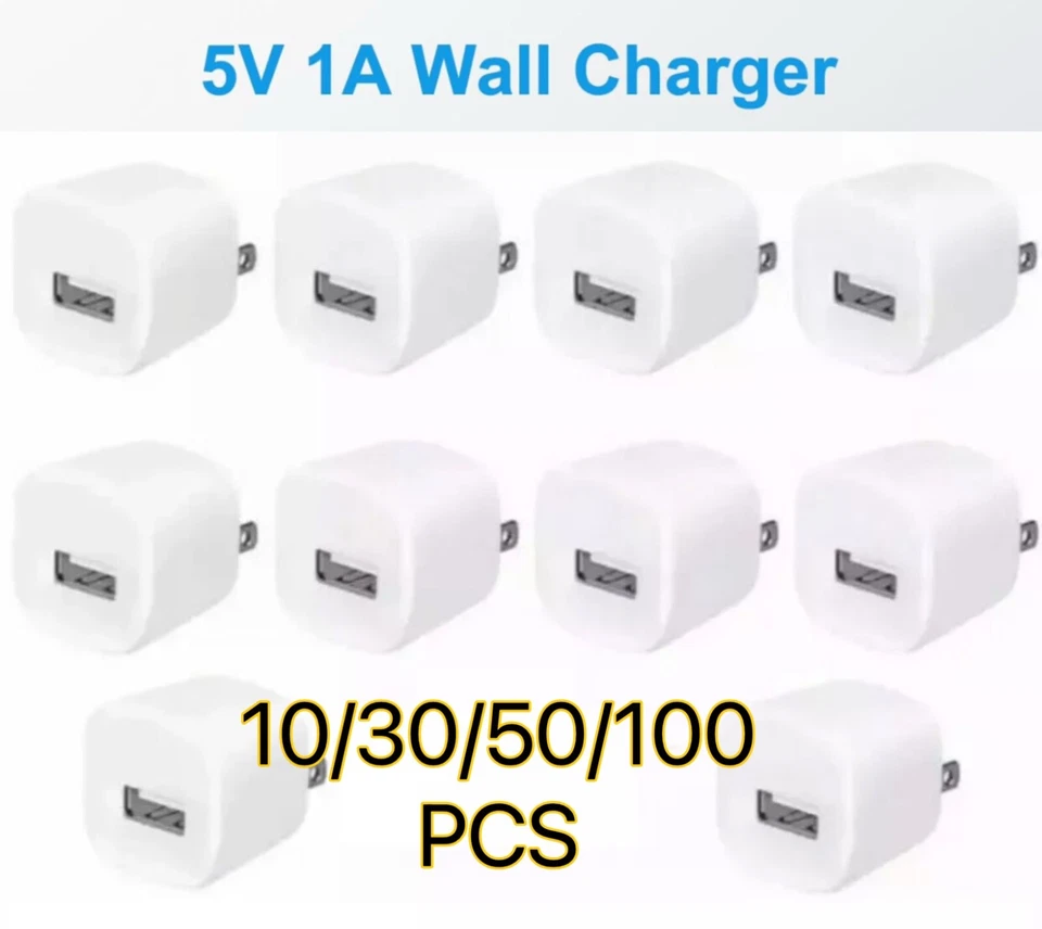 Lot 10/100PCS Wall Charger 5V 1A USB Port Plug Cube For Apple iPhone 6,7,8,X XS - Image 1 of 2