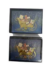 Niquea.D NEW 16 Handmade Christmas Cards /16 Lined Envelope Foil Sleigh w Xmas E - Picture 1 of 12