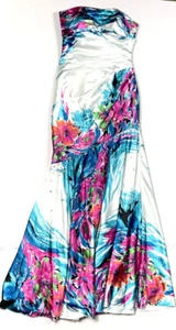 Jovani Womens 6 Strapless Formal Dress Gown White Colorful Beaded Long Maxi  - Picture 1 of 11