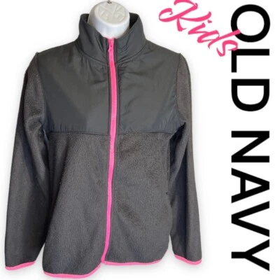 Chaqueta polar antigua azul marino con cremallera completa negra y rosa cuello falso piel sintética niñas talla 14 XL Foto 1 de 4