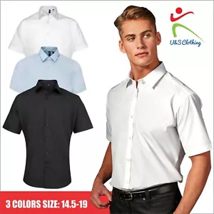 Camisa de popelín de manga corta Premier para hombre Supreme fácil cuidado semi ajustada ropa de trabajo - Imagen 1 de 11