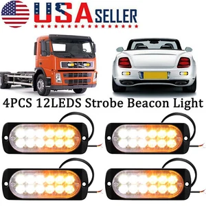 4x 12 LED Strobe Light Bar Car Truck Flashing Warning Hazard Beacon Amber/White - Picture 1 of 16
