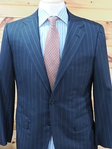 SARTORIA PARTENOPEA Napoli Handmade Black Stripe Wool Suit 42R Italy 50R - Picture 1 of 7