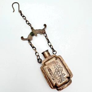 Snuff Bottle Antique Silver ? Colored Handcrafted Hangs from 2 Sided Bat Figure - Picture 1 of 15