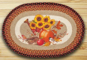 Braided Jute Stenciled Print Oval Area Rug. Earth Rugs. HARVEST MELODY - Picture 1 of 1