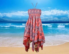 Women's Floral Halter Dress, Pink Blue Bohemian Recycled Summer Travel S/M