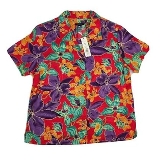 Westbound Women's Size 14 Tropical Floral Short Sleeve Button Up Blouse Top NEW - Picture 1 of 7