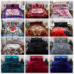 Winter Bed Blankets Queen King Super Soft Sherpa Blanket 3 Ply Quilt With 2 Sham - Picture 1 of 91