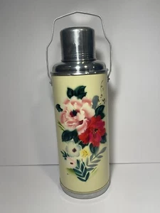Thermos vintage in metallo con rose marca cervo - raro - completo - Foto 1 di 10