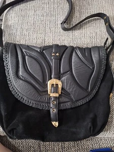 River Island Black Leather Sachel Messenger Premium Large Crossbody Bag Rare! - Picture 1 of 11