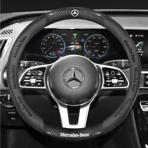 15" PU Leather+Carbon fiber Steering Wheel Cover For Mercedes Benz GLA GLB GLC - Picture 1 of 10