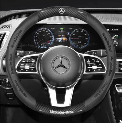 15" PU Leather+Carbon fiber Steering Wheel Cover For Mercedes Benz GLA GLB GLC - Image 1 of 4