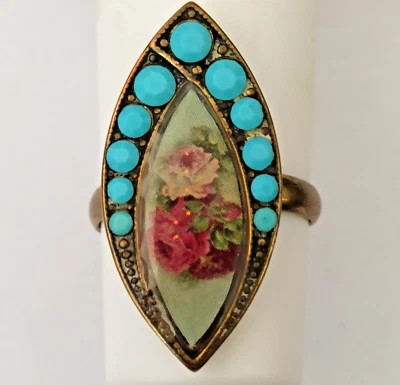 Anillo Michal Negrin Rosas Retro Marquesa Con Cristales Swarovski Turquesa Regalo Foto 1 de 4
