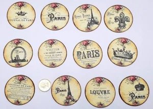 12~Shabby Chic~Handmade~Linen Cardstock~Paris~French~Stickers~Parties - Picture 1 of 1